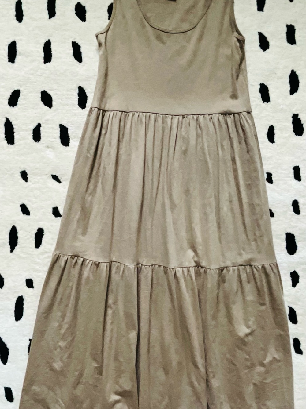 Joan Vass Taupe Sleeveless Tiered Maxi Dress